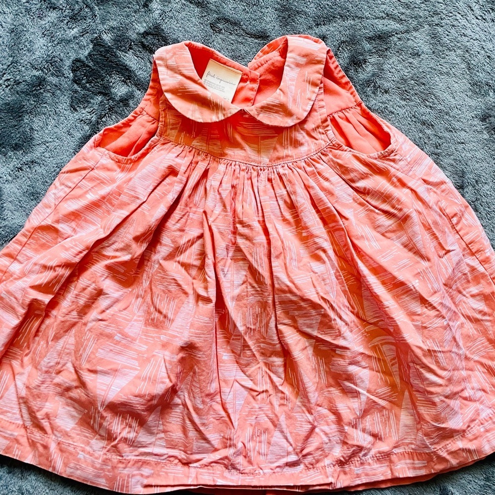 First impressions dress+diaper cover indark peach color size 18M+NWOT headband